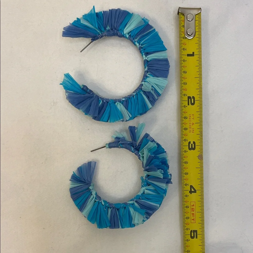 Kohl's Trend Blue Raffia Fringe Hoop Earrings